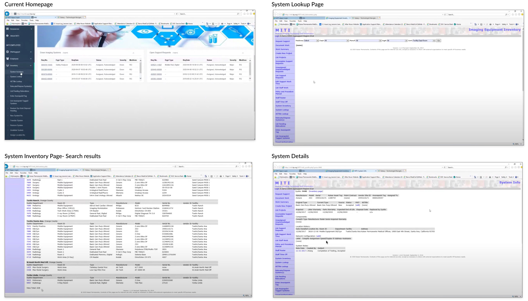 4 screens of the current out-dated kaiser website